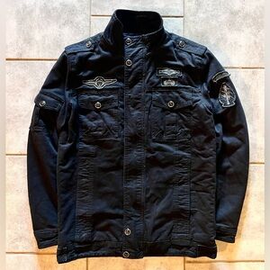 Men's Military-Style Black Patch Jacket